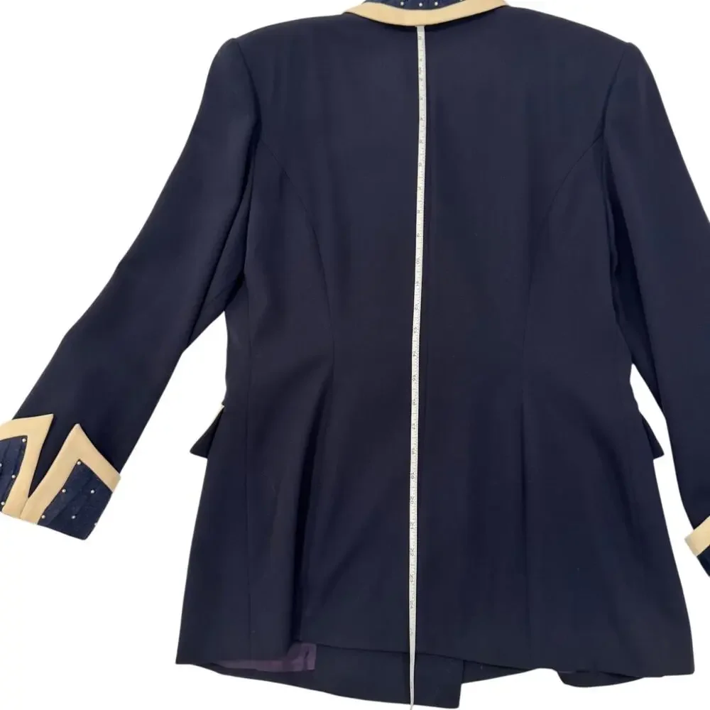 Milano High Fashion Vintage Blazer Pearl Navy Women's 40 Regencycore Royalcore - Picture 8 of 13